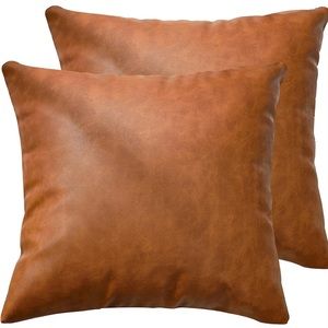 2 brown leather pillow cases 18x18  brown